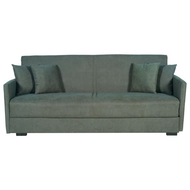 Canapé convertible 3 places - BIANCA - Tissu vert foncé - 4 coussins - Coffre de rangement - 204 x 92 x 91 cm Canapé convertible 3 places - BIANCA - Tissu vert foncé - 4 coussins - Coffre de rangement - 204 x 92 x 91 cm