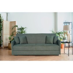 Canapé convertible 3 places - BIANCA - Tissu vert foncé - 4 coussins