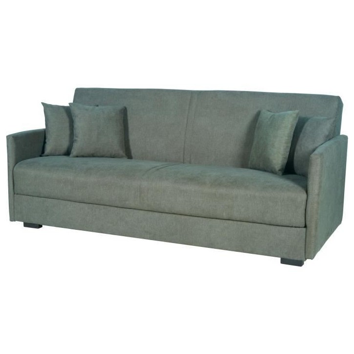 Canapé convertible 3 places - BIANCA - Tissu vert foncé - 4 coussins - Coffre de rangement - 204 x 92 x 91 cm Canapé convertible 3 places - BIANCA - Tissu vert foncé - 4 coussins - Coffre de rangement - 204 x 92 x 91 cm