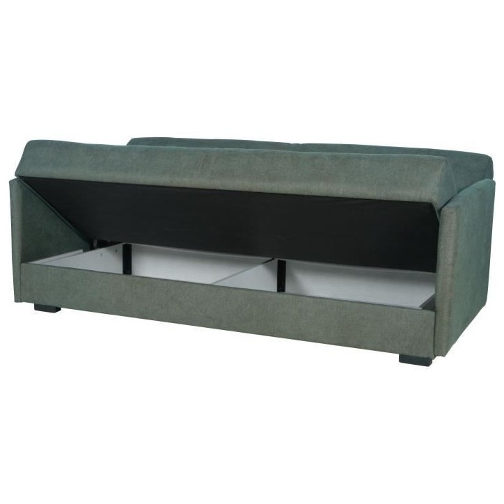 Canapé convertible 3 places - BIANCA - Tissu vert foncé - 4 coussins - Coffre de rangement - 204 x 92 x 91 cm Canapé convertible 3 places - BIANCA - Tissu vert foncé - 4 coussins - Coffre de rangement - 204 x 92 x 91 cm
