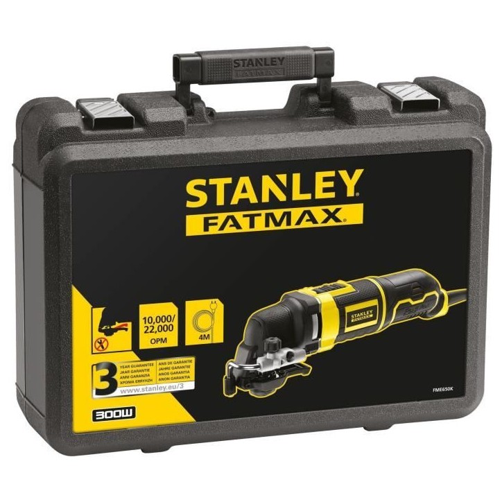 Outil oscillatoire multifonction filaire - STANLEY FATMAX - FME650K-QS - 300W - découpe, ponçage, grattage - 20 accessoires Outil oscillatoire multifonction filaire - STANLEY FATMAX - FME650K-QS - 300W - découpe, ponçage, grattage - 20 accessoires