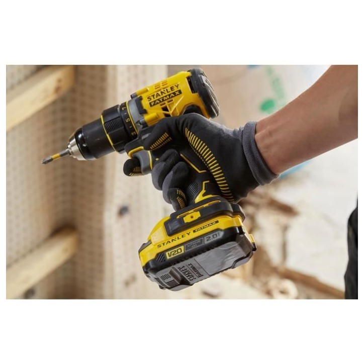 Perceuse visseuse sans fil - 18V - STANLEY FATMAX V20 - SFMCD720D2K-QW - Brushless - 80Nm - 2 batteries 2 Ah + chargeur 2 A Perceuse visseuse sans fil - 18V - STANLEY FATMAX V20 - SFMCD720D2K-QW - Brushless - 80Nm - 2 batteries 2 Ah + chargeur 2 A