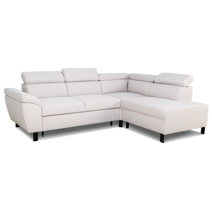 Canapé d'angle convertible - 4 personnes - STAN - Tissu Beige - 3 tétieres - Réversible - 243 x 92 x 184 cm Canapé d'angle convertible - 4 personnes - STAN - Tissu Beige - 3 tétieres - Réversible - 243 x 92 x 184 cm