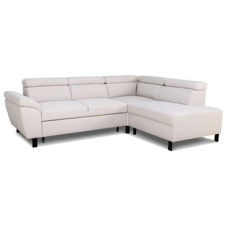 Canapé d'angle convertible - 4 personnes - STAN - Tissu Beige - 3 tétieres - Réversible - 243 x 92 x 184 cm Canapé d'angle convertible - 4 personnes - STAN - Tissu Beige - 3 tétieres - Réversible - 243 x 92 x 184 cm
