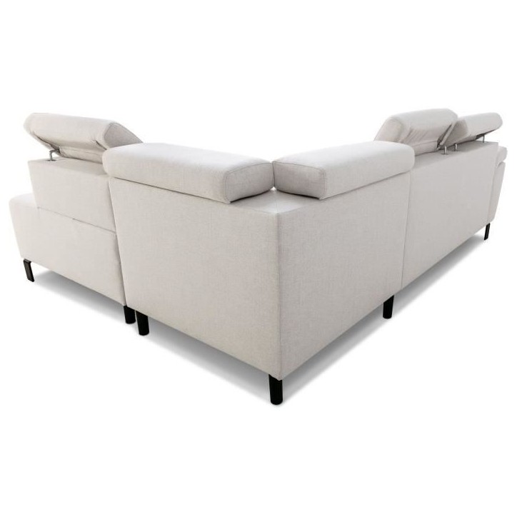 Canapé d'angle convertible - 4 personnes - STAN - Tissu Beige - 3 tétieres - Réversible - 243 x 92 x 184 cm Canapé d'angle convertible - 4 personnes - STAN - Tissu Beige - 3 tétieres - Réversible - 243 x 92 x 184 cm