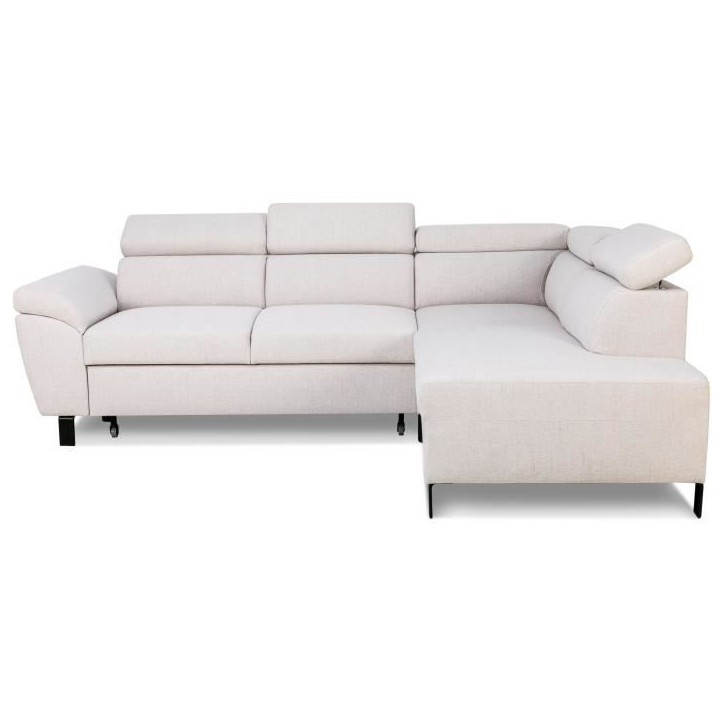 Canapé d'angle convertible - 4 personnes - STAN - Tissu Beige - 3 tétieres - Réversible - 243 x 92 x 184 cm Canapé d'angle convertible - 4 personnes - STAN - Tissu Beige - 3 tétieres - Réversible - 243 x 92 x 184 cm