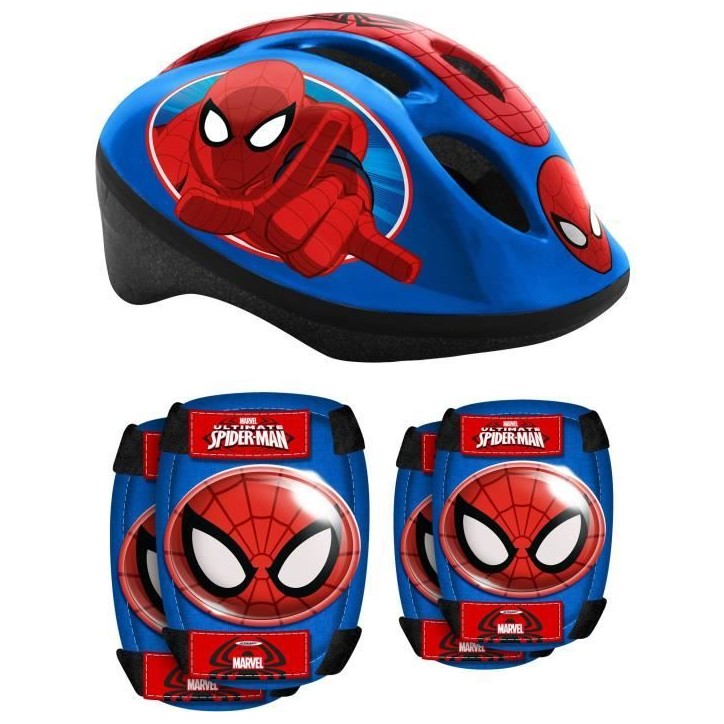 Casque + Coudieres/Genouilleres - STAMP - Spider-man - Tour de tete réglable - Coque blister - Garçon Casque + Coudieres/Genouilleres - STAMP - Spider-man - Tour de tete réglable - Coque blister - Garçon
