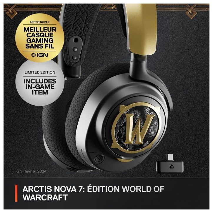 Casque-micro gaming sans fil - STEELSERIES - Arctis Nova 7 WOW Edition - Noir et Doré Casque-micro gaming sans fil - STEELSERIES - Arctis Nova 7 WOW Edition - Noir et Doré