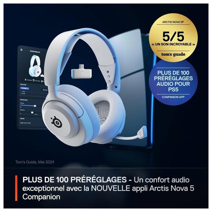 Casque gaming sans fil - STEELSERIES - Arctis Nova 5P - Pour Playstation - Blanc Casque gaming sans fil - STEELSERIES - Arctis Nova 5P - Pour Playstation - Blanc