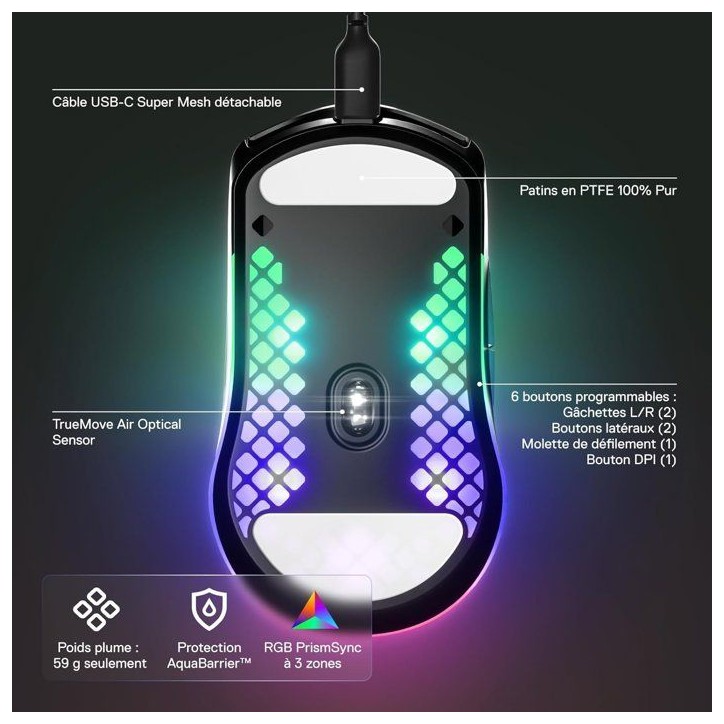 Souris gaming filaire - STEELSERIES - Aerox 3 - Noir Souris gaming filaire - STEELSERIES - Aerox 3 - Noir