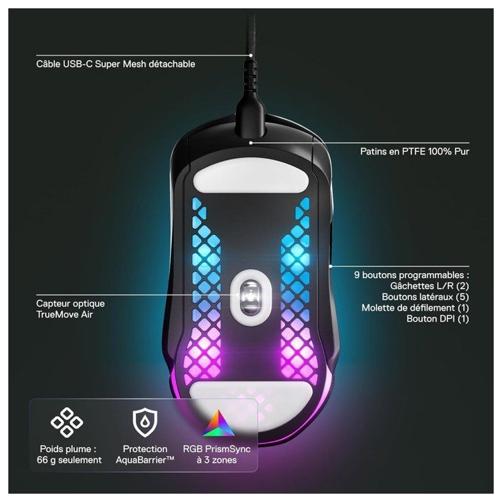 Souris gaming filaire - STEELSERIES - Aerox 5 - Noir Souris gaming filaire - STEELSERIES - Aerox 5 - Noir