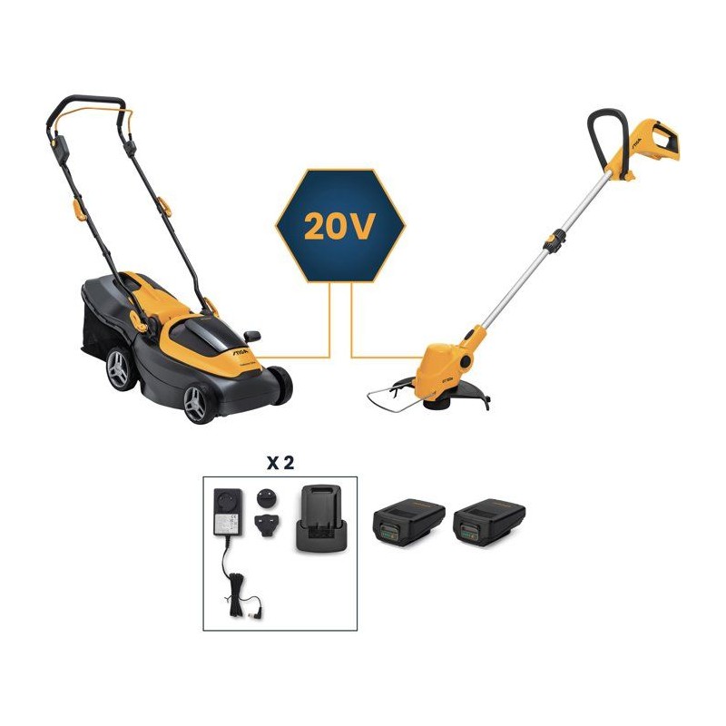 Pack tondeuse a batterie 20V 34cm de coupe + coupe-bordure a batterie