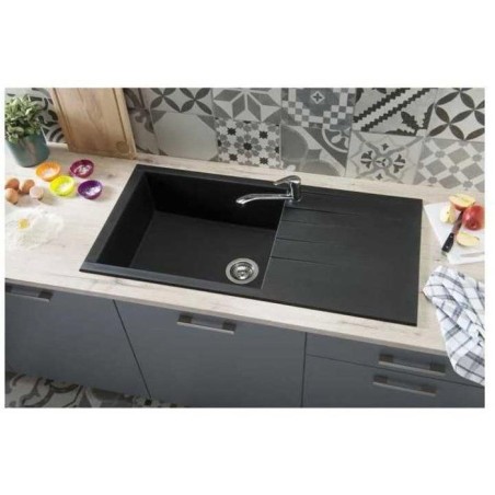 STRADOUR Evier a encastrer CUBE, en SMC NOIR PAILLETE - 06, 1 bac, dim. 100 * 50 cm, vidage manuel