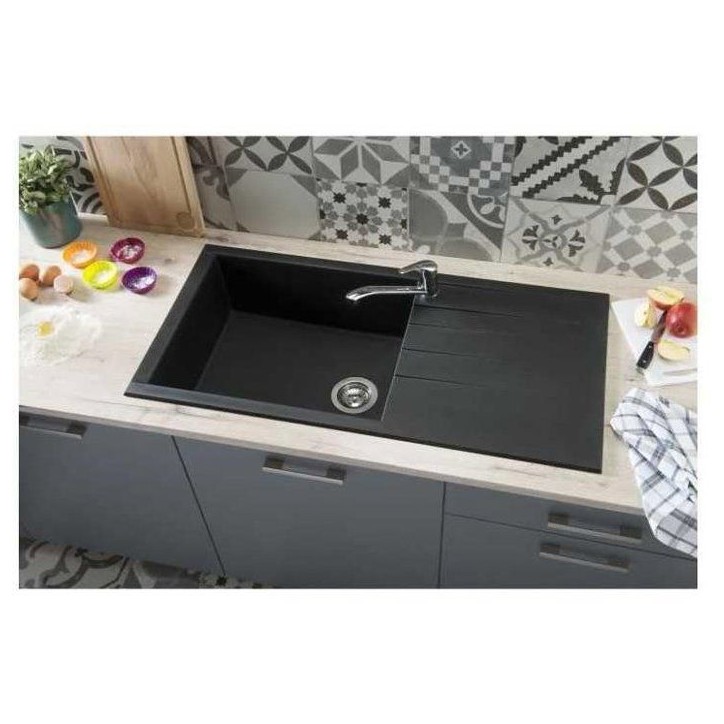 STRADOUR Evier a encastrer CUBE, en SMC NOIR PAILLETE - 06, 1 bac, dim. 100 * 50 cm, vidage manuel STRADOUR Evier a encastrer CUBE, en SMC NOIR PAILLETE - 06, 1 bac, dim. 100 * 50 cm, vidage manuel