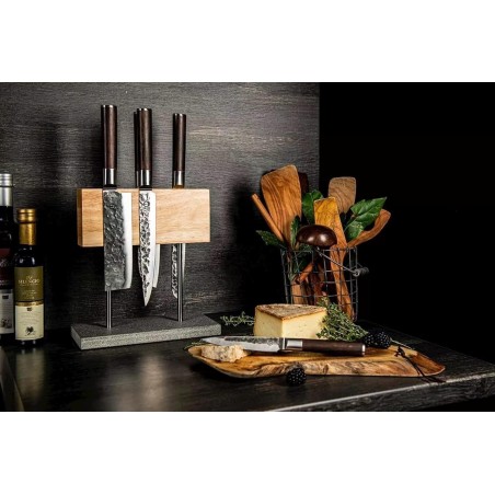 Porte couteaux magnétique - STYLE DE VIE - Chene - Socle en pierre naturelle - 30 x 14,5 x 16,5 cm