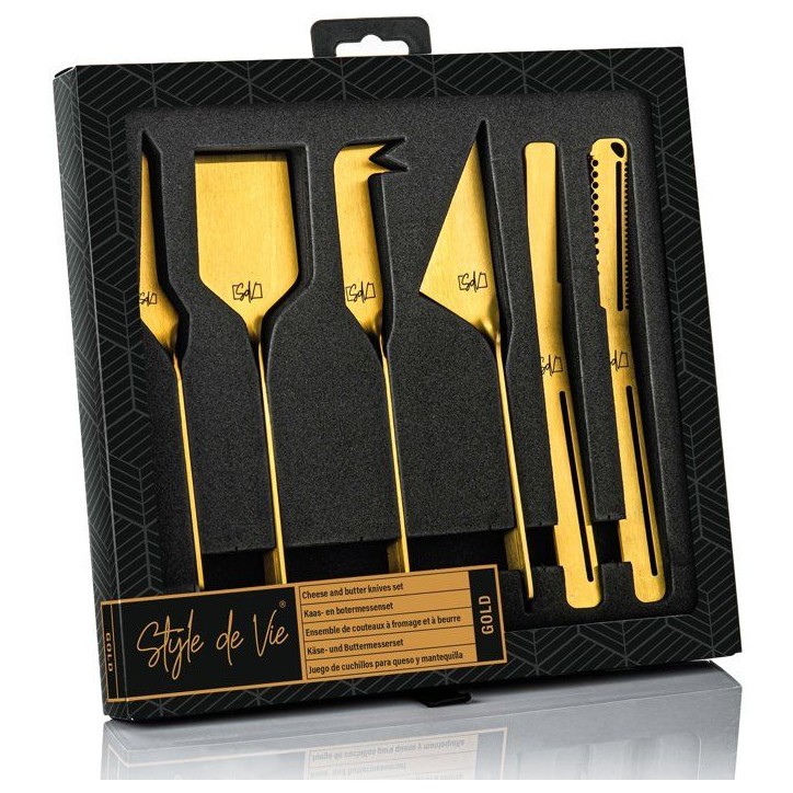 Coffret couteaux a fromages et beurre - STYLE DE VIE - Acier inoxydable - 6 pieces - Doré Coffret couteaux a fromages et beurre - STYLE DE VIE - Acier inoxydable - 6 pieces - Doré