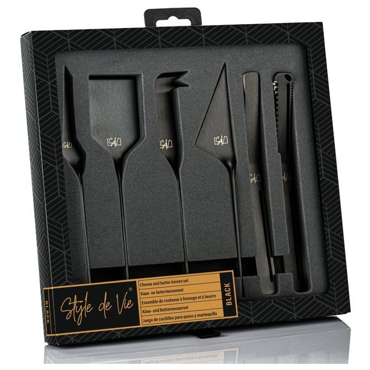 Coffret couteaux a fromages et beurre - STYLE DE VIE - Acier inoxydable - 6 pieces - Noir