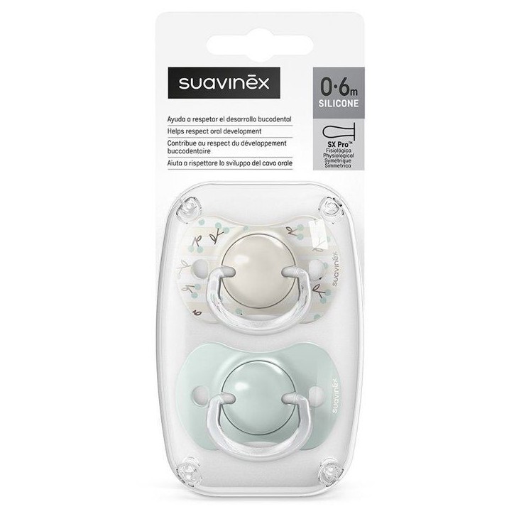 Lot de 2 sucettes symétriques - SUAVINEX - Birdies - SX Pro - 0 a 6 mois - Vert Lot de 2 sucettes symétriques - SUAVINEX - Birdies - SX Pro - 0 a 6 mois - Vert