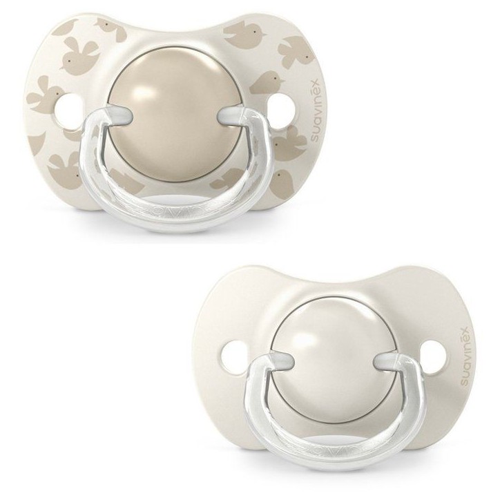 Lot de 2 sucettes symétriques - SUAVINEX - Birdies - SX Pro - 6 a 18 mois - Beige