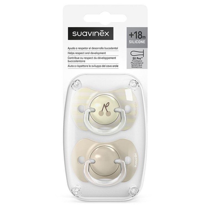 Lot de 2 sucettes symétriques - SUAVINEX - Birdies - SX Pro - 18 mois et plus - Beige Lot de 2 sucettes symétriques - SUAVINEX - Birdies - SX Pro - 18 mois et plus - Beige