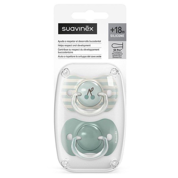 Lot de 2 sucettes symétriques - SUAVINEX - Birdies - SX Pro - 18 mois et plus - Vert