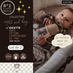 Lot de 2 sucettes symétriques - SUAVINEX - Night&Day Wild&Free - SX P