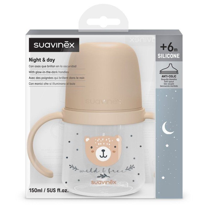Biberon avec anses - SUAVINEX - NIGHT&DAY WILD&FREE - 150 ml - 6 mois et plus - Marron Biberon avec anses - SUAVINEX - NIGHT&DAY WILD&FREE - 150 ml - 6 mois et plus - Marron