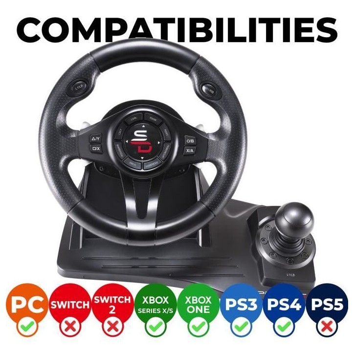 Volant de course - SUPERDRIVE - GS550 - Avec pédalier - Levier de vitesses - Vibrations - Multi-plateformes Volant de course - SUPERDRIVE - GS550 - Avec pédalier - Levier de vitesses - Vibrations - Multi-plateformes