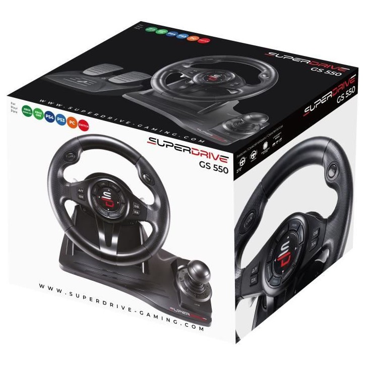 Volant de course - SUPERDRIVE - GS550 - Avec pédalier - Levier de vitesses - Vibrations - Multi-plateformes Volant de course - SUPERDRIVE - GS550 - Avec pédalier - Levier de vitesses - Vibrations - Multi-plateformes