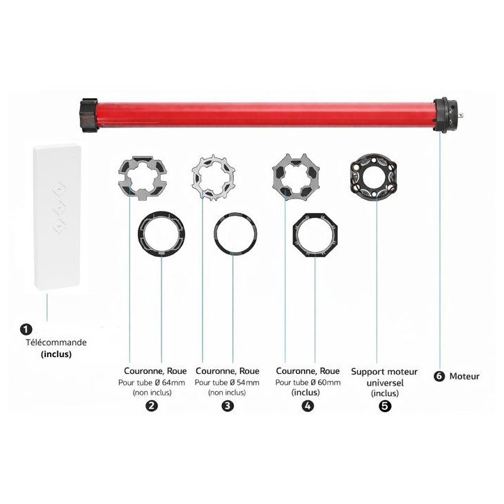 Moteur volet roulant radio + télécommande RM10MMB - SUPERROLLO - SR20915 - Diametre 60 mm - 10 Nm - Poids max tablier 22 kg Moteur volet roulant radio + télécommande RM10MMB - SUPERROLLO - SR20915 - Diametre 60 mm - 10 Nm - Poids max tablier 22 kg