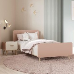 Ensemble Lit et table de chevet - SUZIE - 90 x 190 cm - Chene / Abrico