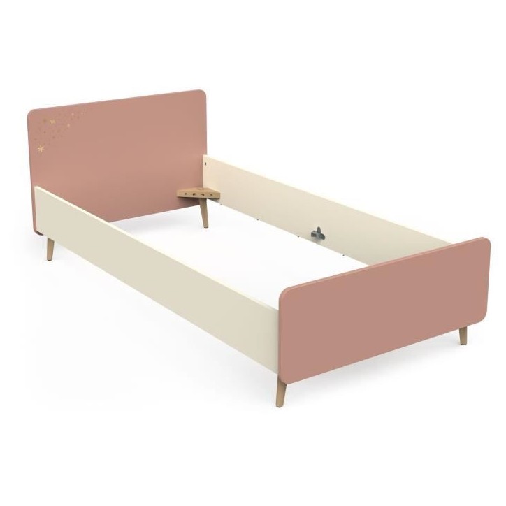 Ensemble Lit et table de chevet - SUZIE - 90 x 190 cm - Chene / Abricot - DEMEYERE Ensemble Lit et table de chevet - SUZIE - 90 x 190 cm - Chene / Abricot - DEMEYERE