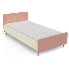 Ensemble Lit et table de chevet - SUZIE - 90 x 190 cm - Chene / Abrico