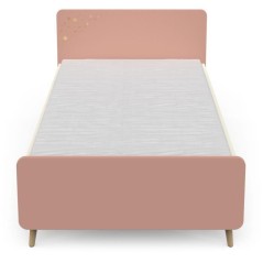 Ensemble Lit et table de chevet - SUZIE - 90 x 190 cm - Chene / Abrico