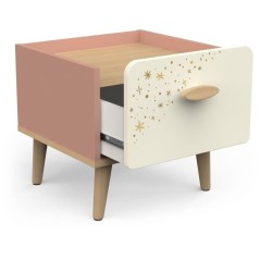 Ensemble Lit et table de chevet - SUZIE - 90 x 190 cm - Chene / Abrico