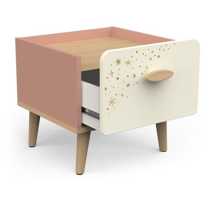 Ensemble Lit et table de chevet - SUZIE - 90 x 190 cm - Chene / Abricot - DEMEYERE Ensemble Lit et table de chevet - SUZIE - 90 x 190 cm - Chene / Abricot - DEMEYERE