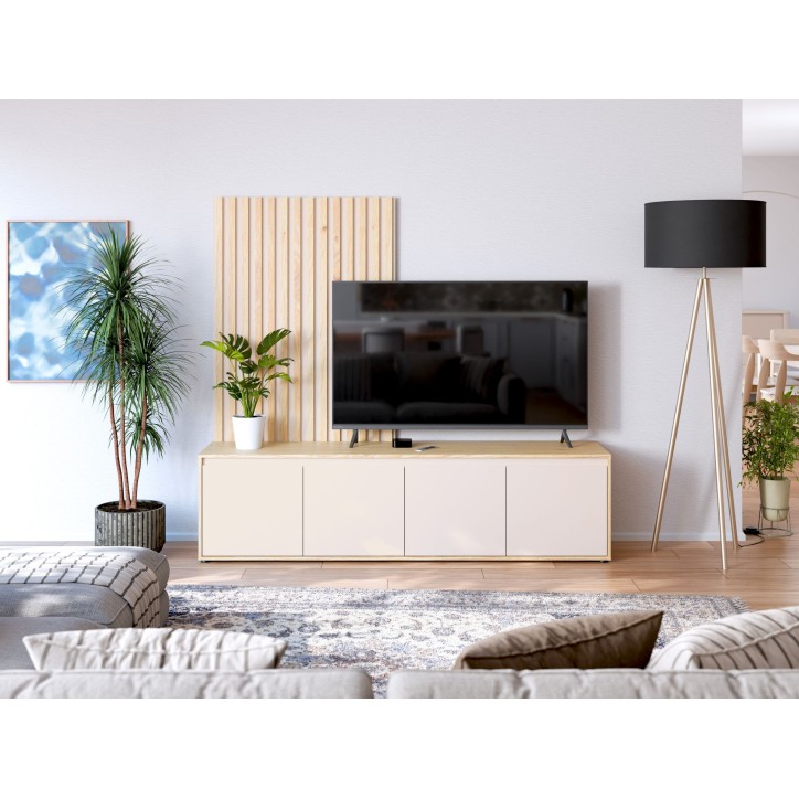 Meuble TV paroi - SKELPE - Sable / Chene - 4 portes - 188,3 x 42 x 169,7 cm Meuble TV paroi - SKELPE - Sable / Chene - 4 portes - 188,3 x 42 x 169,7 cm