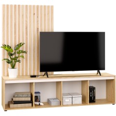 Meuble TV paroi - SKELPE - Sable / Chene - 4 portes - 188,3 x 42 x 169