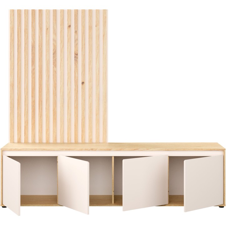 Meuble TV paroi - SKELPE - Sable / Chene - 4 portes - 188,3 x 42 x 169,7 cm Meuble TV paroi - SKELPE - Sable / Chene - 4 portes - 188,3 x 42 x 169,7 cm