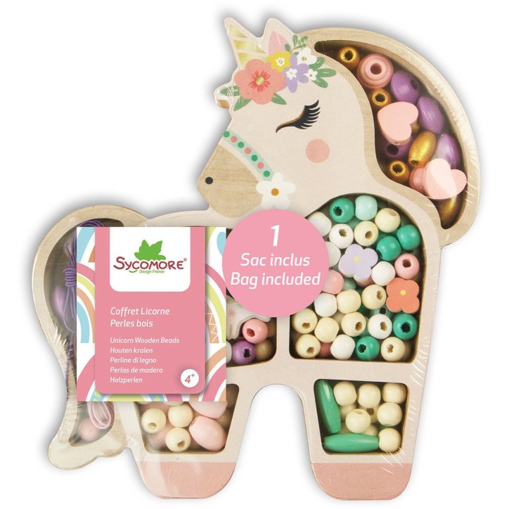 Coffret de perles en bois - SYCOMORE - Licorne - Des 4 ans Coffret de perles en bois - SYCOMORE - Licorne - Des 4 ans