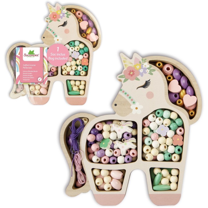Coffret de perles en bois - SYCOMORE - Licorne - Des 4 ans Coffret de perles en bois - SYCOMORE - Licorne - Des 4 ans
