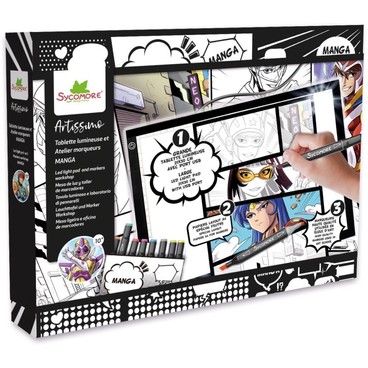 Tablette lumineuse XXL et atelier marqueurs - SYCOMORE - Artissimo - Manga - Des 10 ans