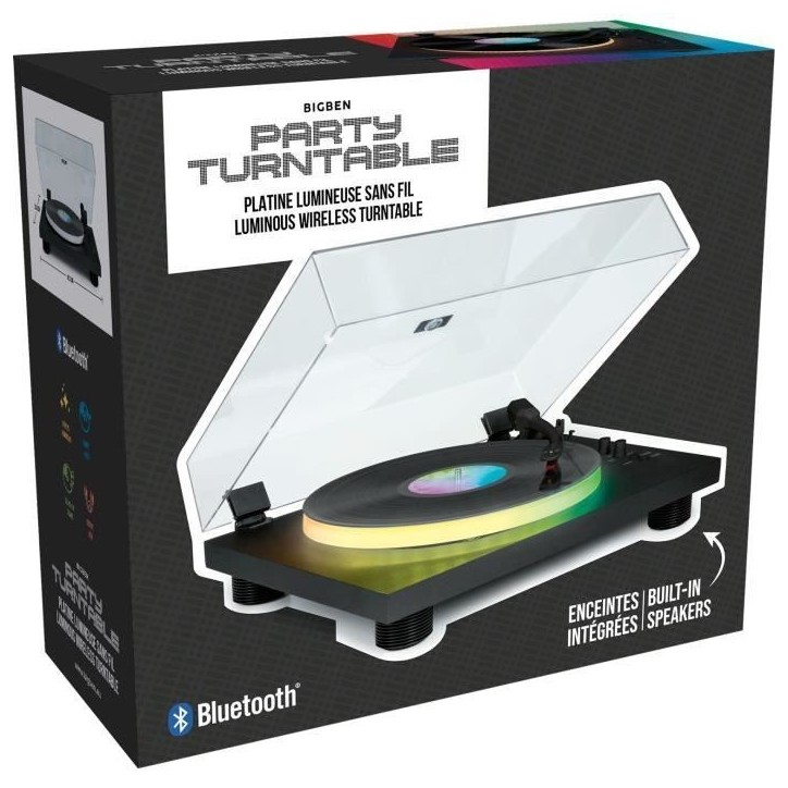 Tourne-disques BIGBEN INTERACTIVE PARTYBTTDLIGHT - Plateau lumineux - Entraînement par courroie - Bluetooth - Effets lumineux