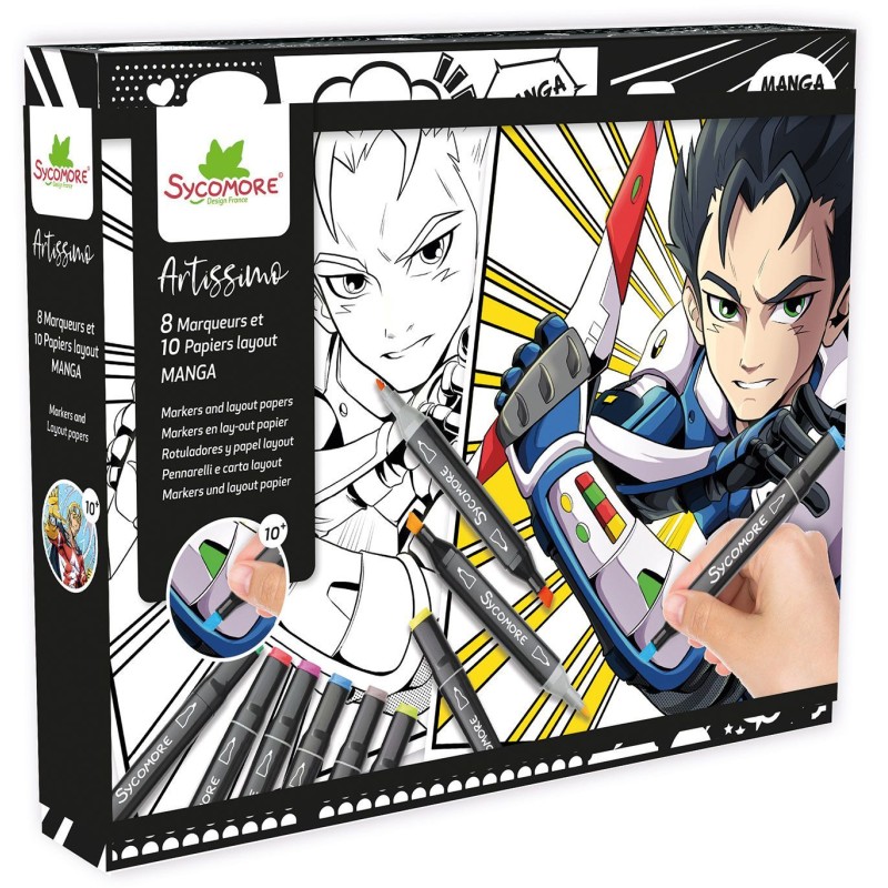 Coffret créatif - SYCOMORE - Layout et marqueurs - Manga Garçon - De