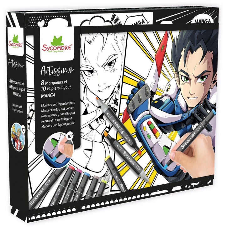 Coffret créatif - SYCOMORE - Layout et marqueurs - Manga Garçon - Des 10 ans Coffret créatif - SYCOMORE - Layout et marqueurs - Manga Garçon - Des 10 ans