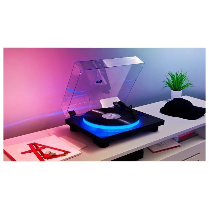 Tourne-disques BIGBEN INTERACTIVE PARTYBTTDLIGHT - Plateau lumineux - Entraînement par courroie - Bluetooth - Effets lumineux