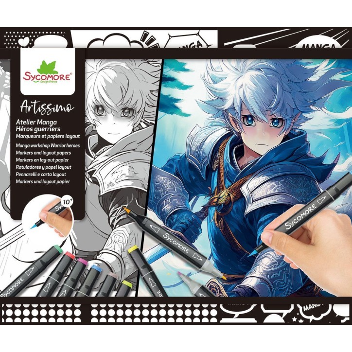 Coffret créatif - SYCOMORE - Layout et marqueurs - Héros guerriers - Des 10 ans Coffret créatif - SYCOMORE - Layout et marqueurs - Héros guerriers - Des 10 ans