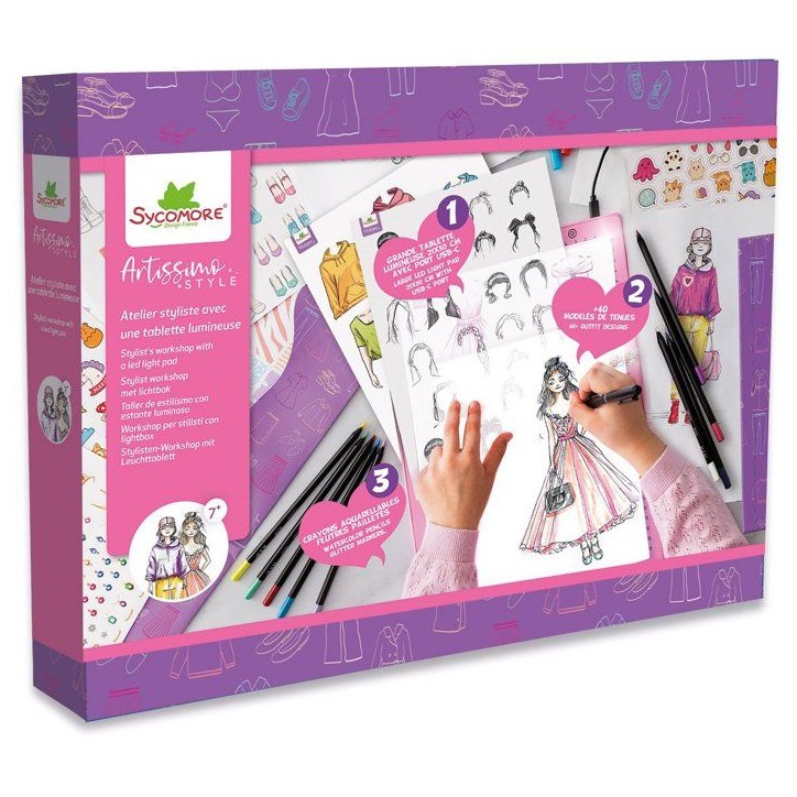 Kit créatif - SYCOMORE - Artissimo - Atelier stylisme avec tablette lumineuse - Des 7 ans Kit créatif - SYCOMORE - Artissimo - Atelier stylisme avec tablette lumineuse - Des 7 ans
