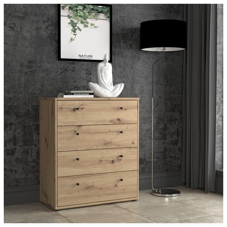 Commode TEMPRA 4 Tiroirs - Décor Chene Artisan – L 73,7 × P 34,8 × H 85,5 cm Commode TEMPRA 4 Tiroirs - Décor Chene Artisan – L 73,7 × P 34,8 × H 85,5 cm