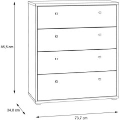 Commode TEMPRA 4 Tiroirs - Décor Chene Artisan – L 73,7 × P 34,8